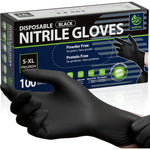 SWIFTLITE Black Nitrile Gloves front view of packaging box.