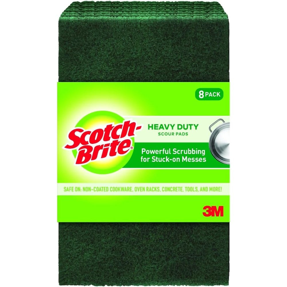Scotch-Brite Heavy Duty Scouring Pad 8 pack front view for kitchen cleaning.