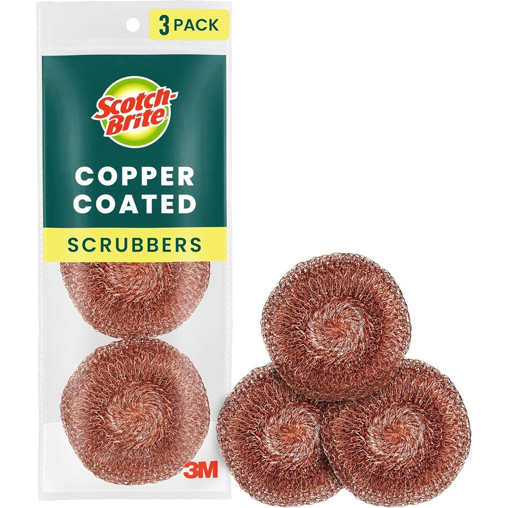 Scotch-Brite copper coated scrubbing pads 3 pack front view