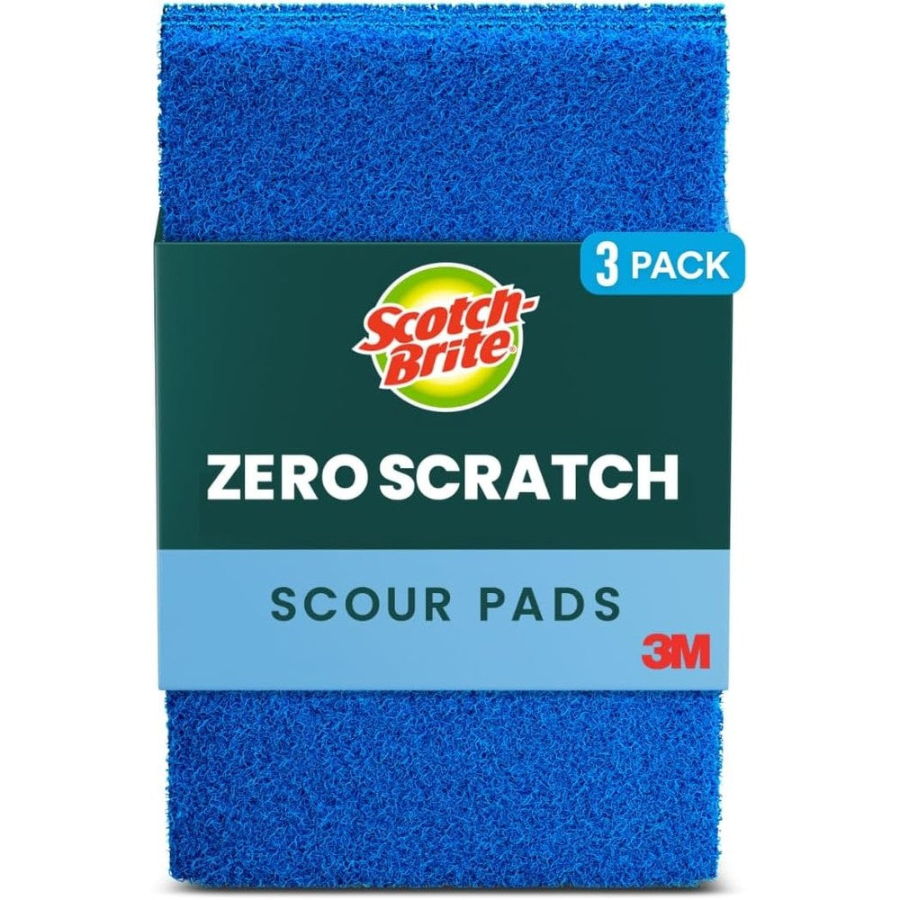 Scotch-Brite Zero Scratch Scour Pads 3 pack front view non-stick safe