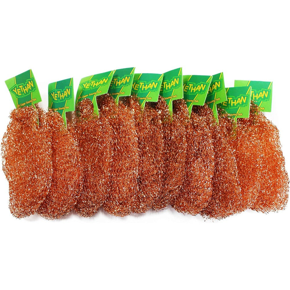 YETHAN Pure Copper Scouring Pad 10 pack front view kitchen scrubber.