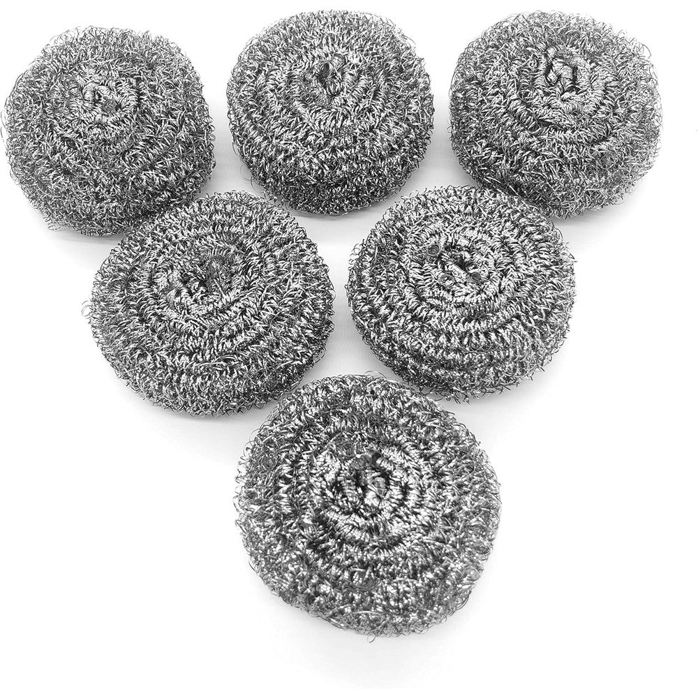 KTOJOY 6 Pack Stainless Steel Wool Scrubber front view of individual scrubbing pads.