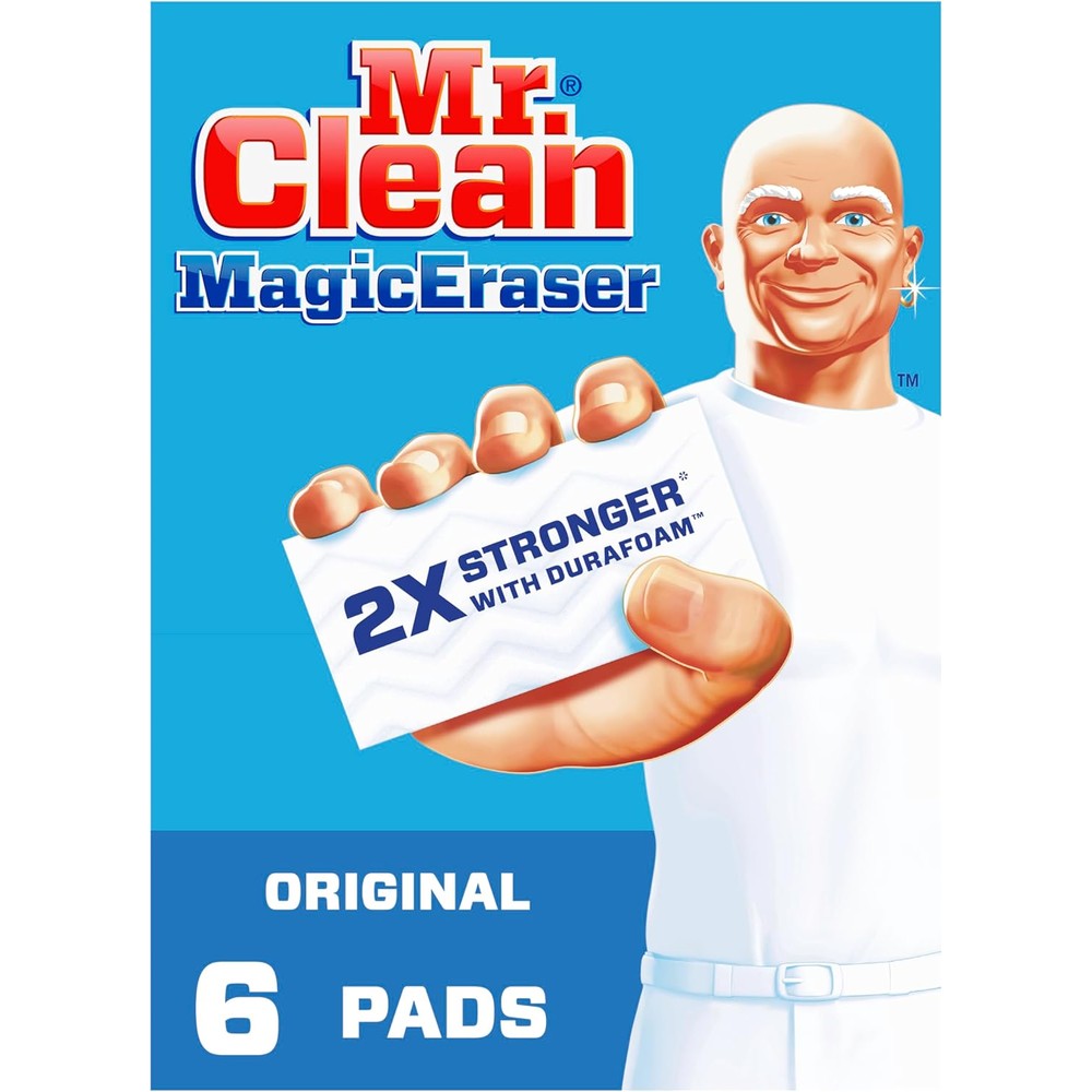 Mr. Clean Magic Eraser Original 6 Count box front view for household cleaning.