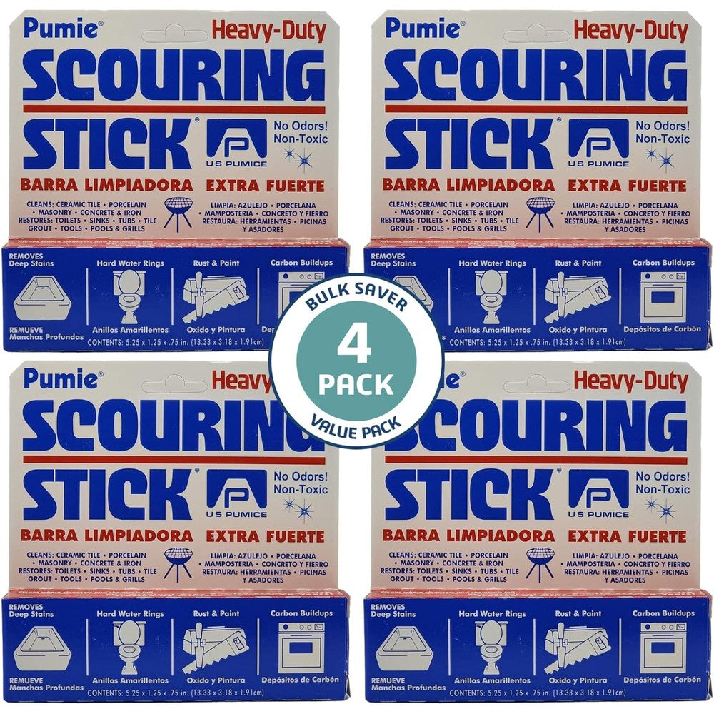 Pumie Heavy Duty Pumice Scouring Stick 4 Pack front packaging view for household cleaning