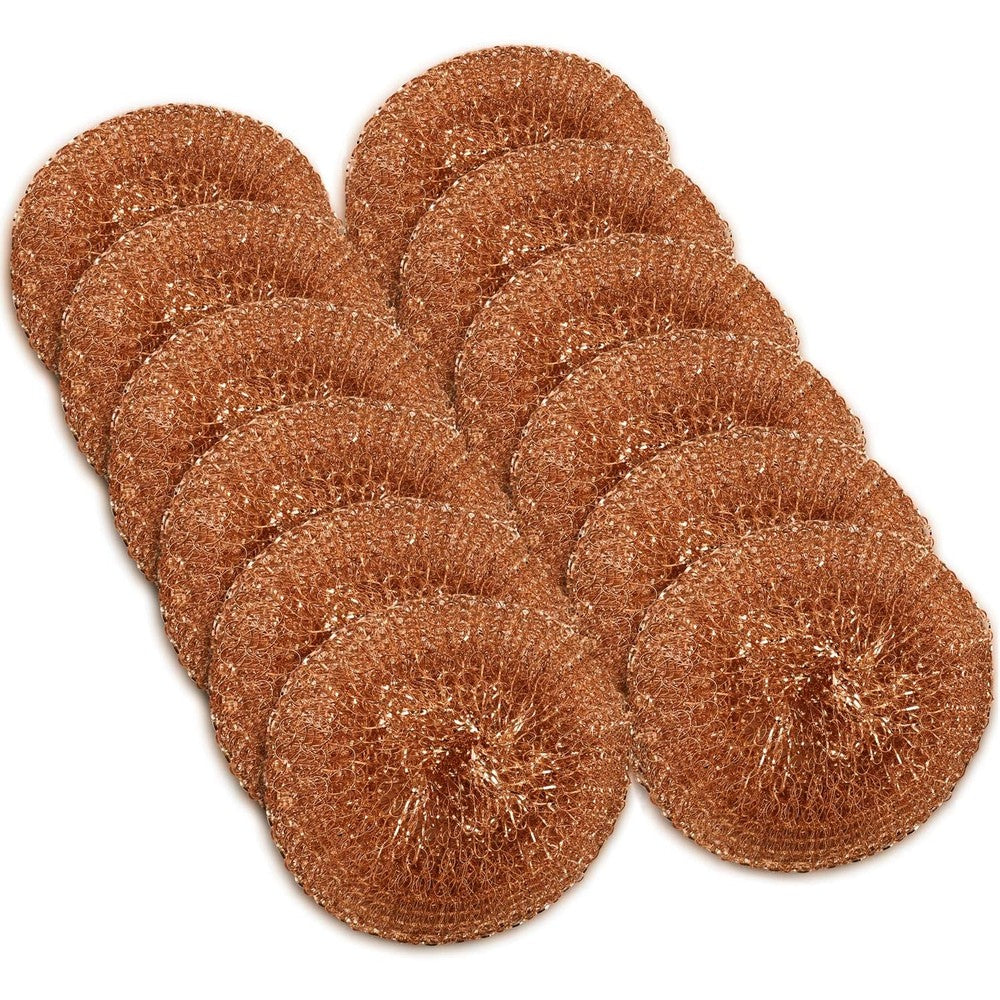 SCRUBIT 12 Pack Copper Coated Scourers front view heavy duty kitchen cleaning
