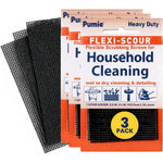 PUMIE Flexi Scour 3 Pack showing the flexible black abrasive mesh pads.