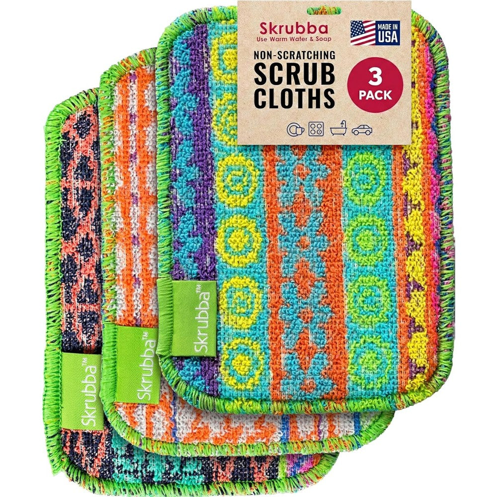 Wet-It Skrubba 3-pack reusable non-scratch scrubbers front view kitchen cleaning.