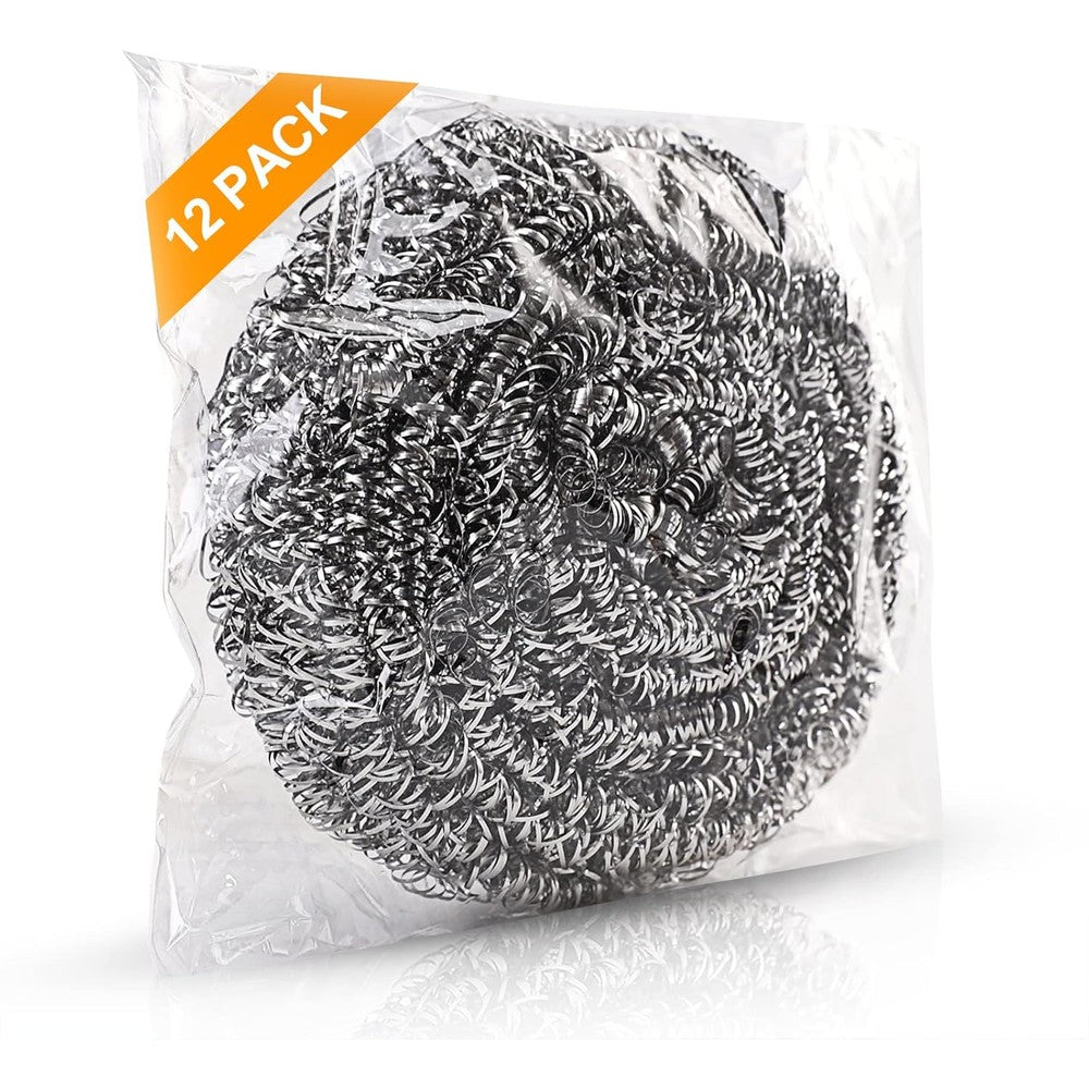 Ovwo Upgraded Steel Wool Scrubbers 12 Pack front view heavy duty cleaning