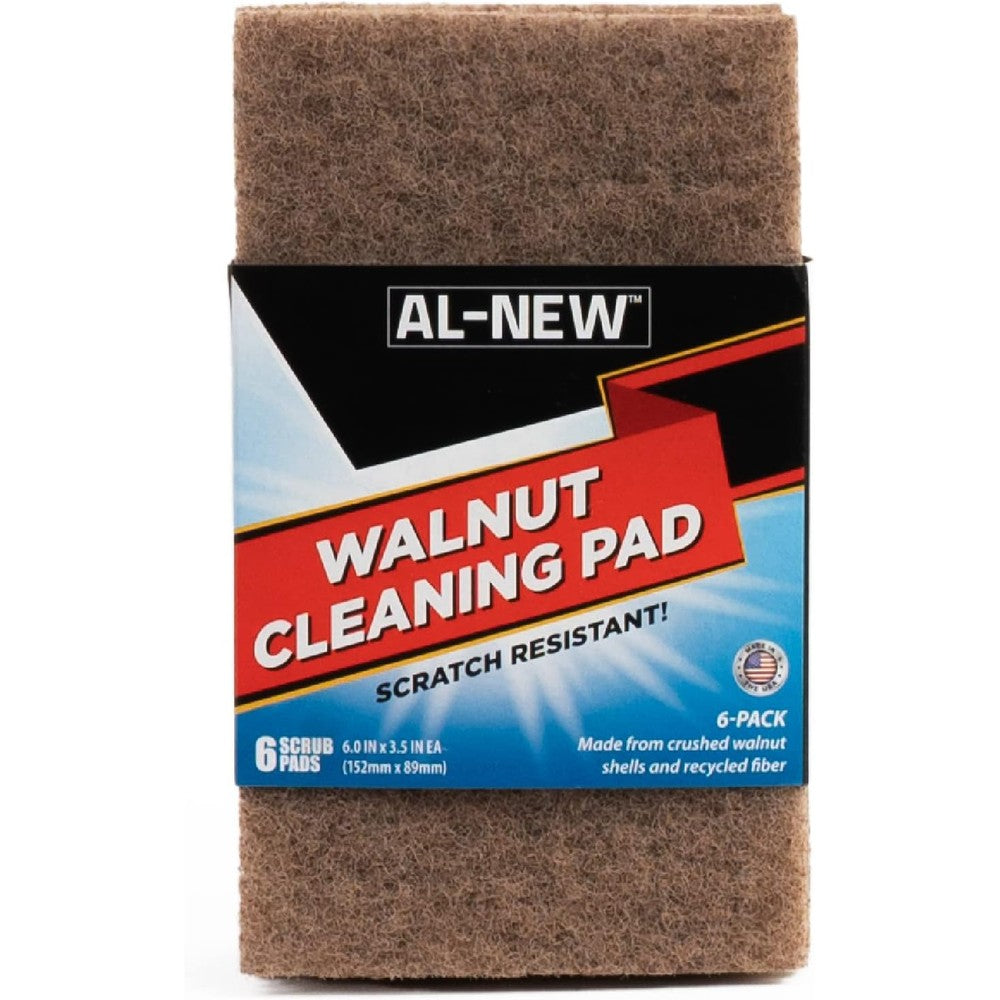 AL-NEW Walnut Cleaning Pads 6 pack front view eco friendly scourer