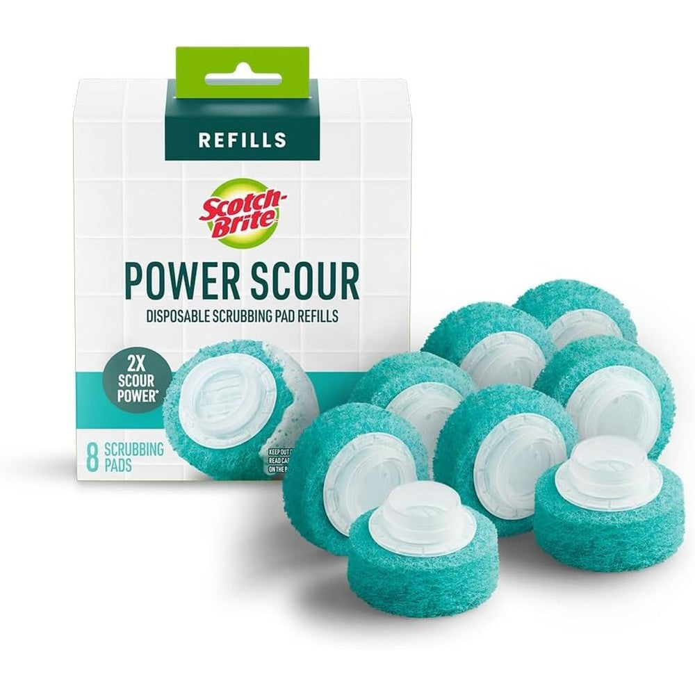 Scotch-Brite Power Scour Disposable Scrubbing Pad Refills front view of 8 count packaging