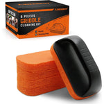 AWEASROY 6-Piece Griddle Cleaning Kit front view showing handle and orange pads.