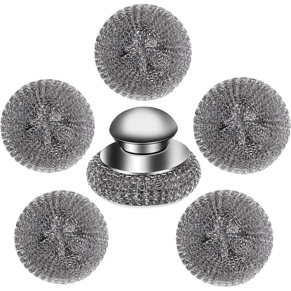 VinYankee 6 Piece Steel Wool Scrubber set front view for kitchen cleaning.