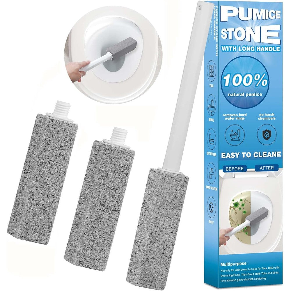 Herda Pumice Cleaning Stone front view with long handle and three grey stones.