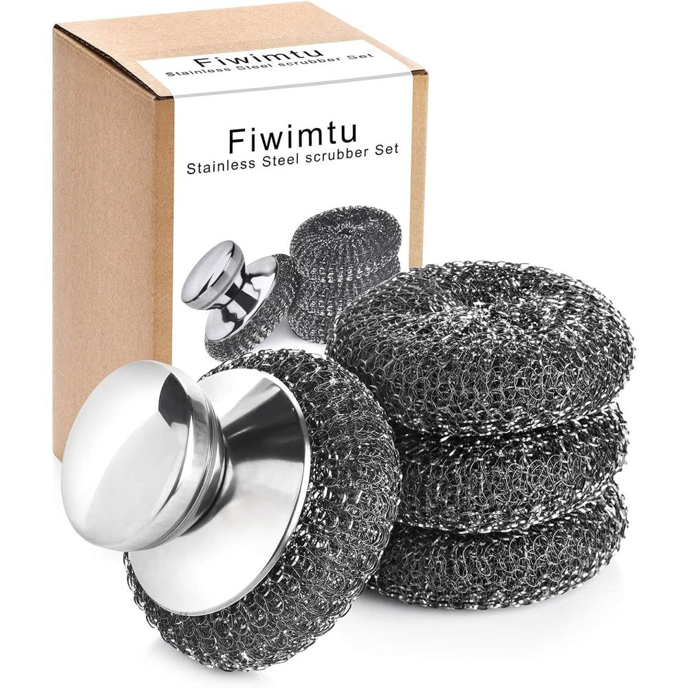Fiwimtu stainless steel wool scrubber set front view kitchen cleaning tools
