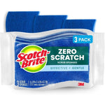 Scotch-Brite Zero Scratch Scrub Sponge three pack front view for nonstick cleaning.