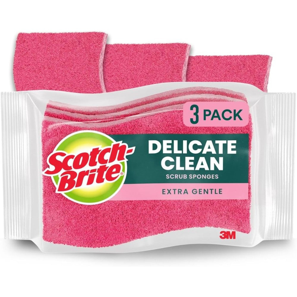 Scotch-Brite Gentle Clean Delicate Scrub Sponges 3 pack front view non-scratch kitchen scrubber