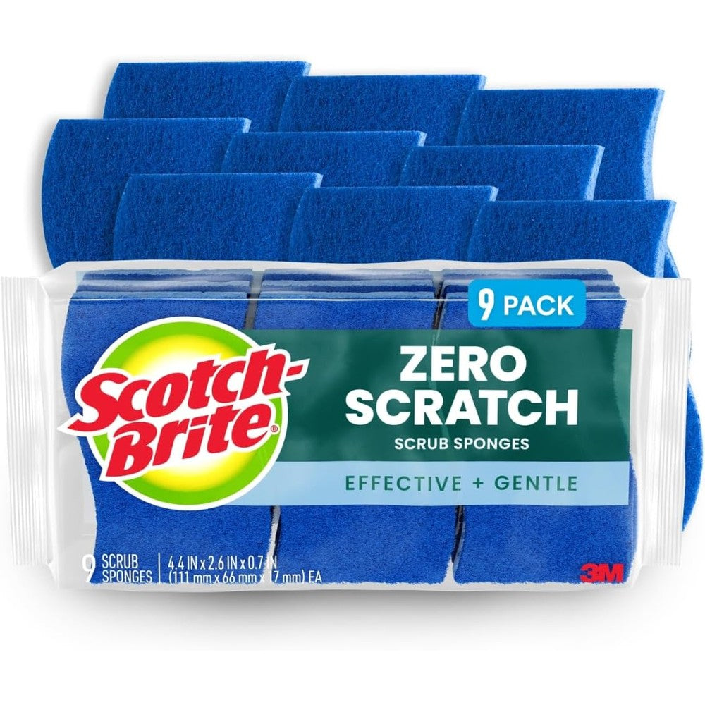 Scotch-Brite Non-Scratch Scrub Sponges 9 pack front view for kitchen cleaning