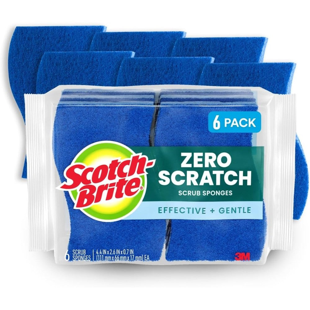 Scotch-Brite Zero Scratch Scrub Sponge 6 pack front view authentic imported kitchen scrubber