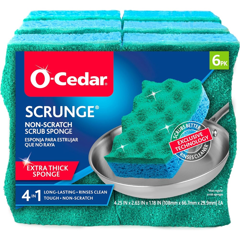 O-Cedar Scrunge Non-Scratch Scrub Sponge 6 pack front view professional cleaning