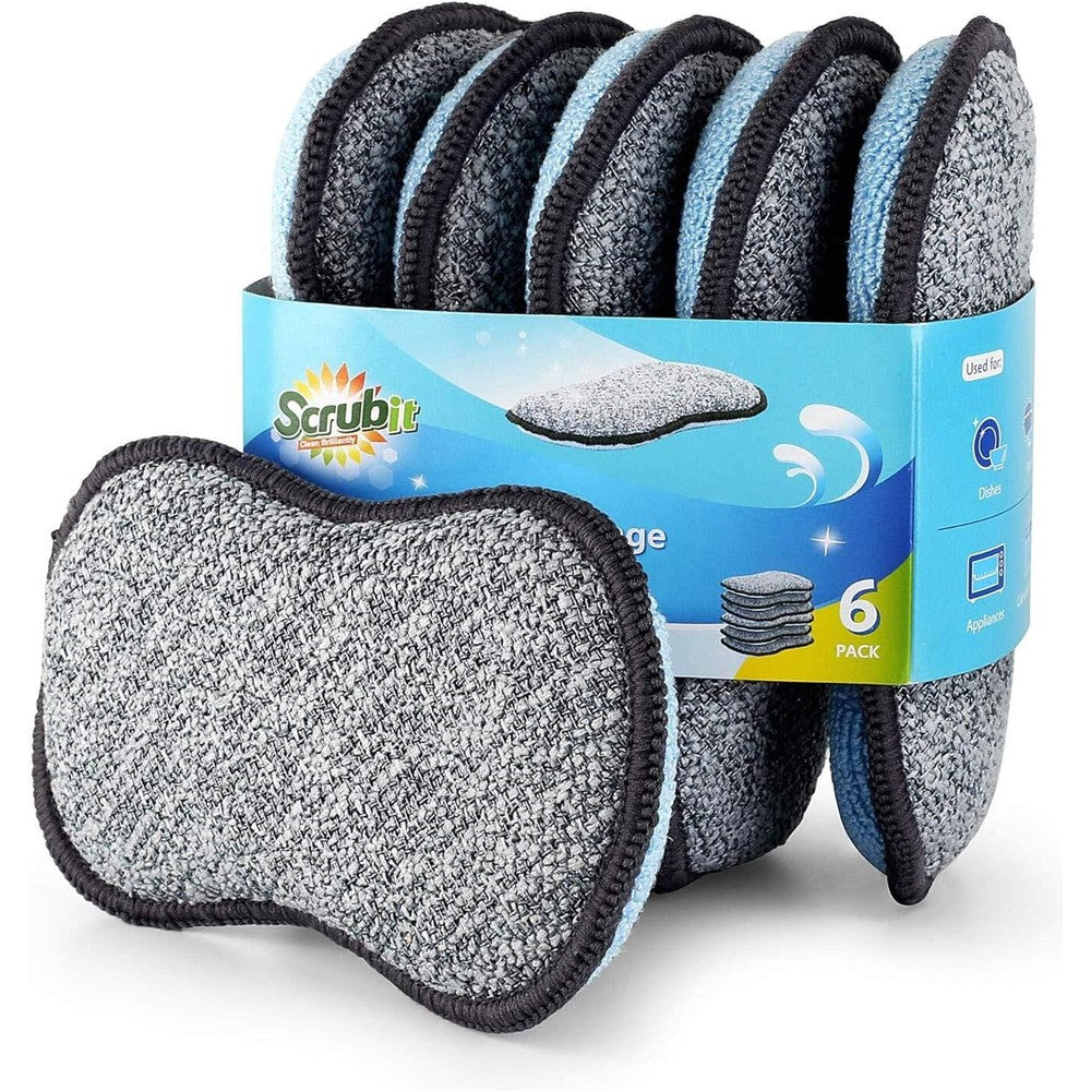 SCRUBIT Multi-Purpose Kitchen Sponges front view showing dual-sided microfiber and scrubber.