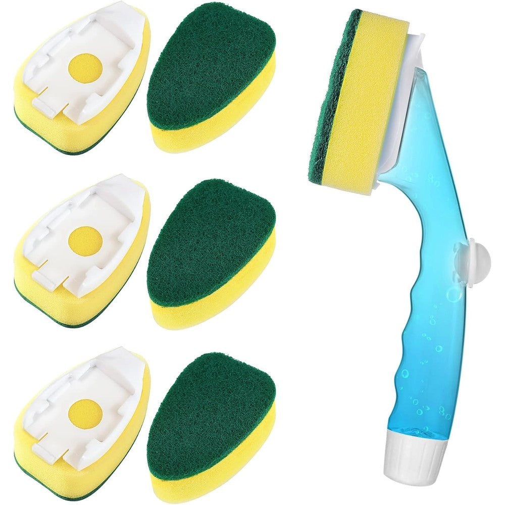HELIME Non Scratch Dishwand and 6 refill heads front view soap dispensing tool
