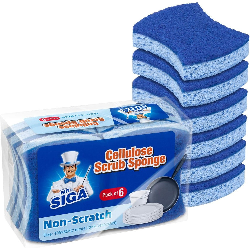 MR.SIGA Non Scratch Cellulose Scrub Sponge front view of twelve pack
