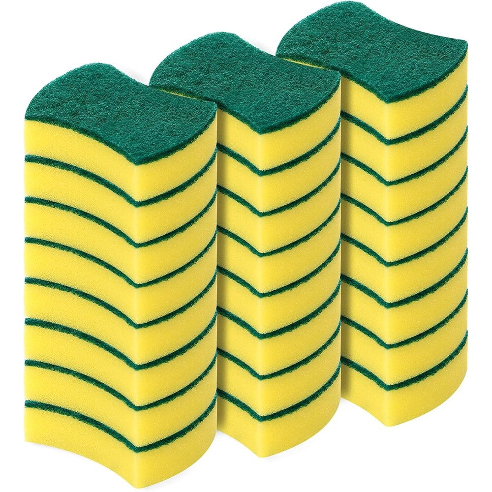WUHUIXOZ kitchen cleaning sponges twenty four pack front view showing yellow foam and green scouring layers
