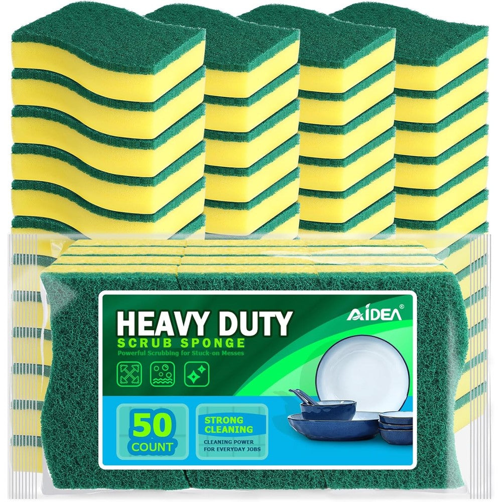 AIDEA heavy duty scrub sponge fifty pack front view kitchen cleaning supplies