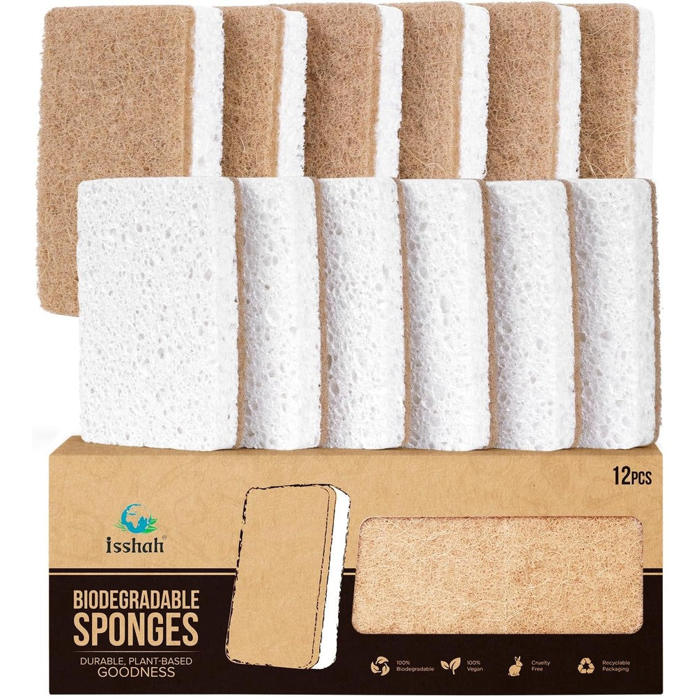 Isshah plant based kitchen sponges front view 12 count pack for sustainable cleaning