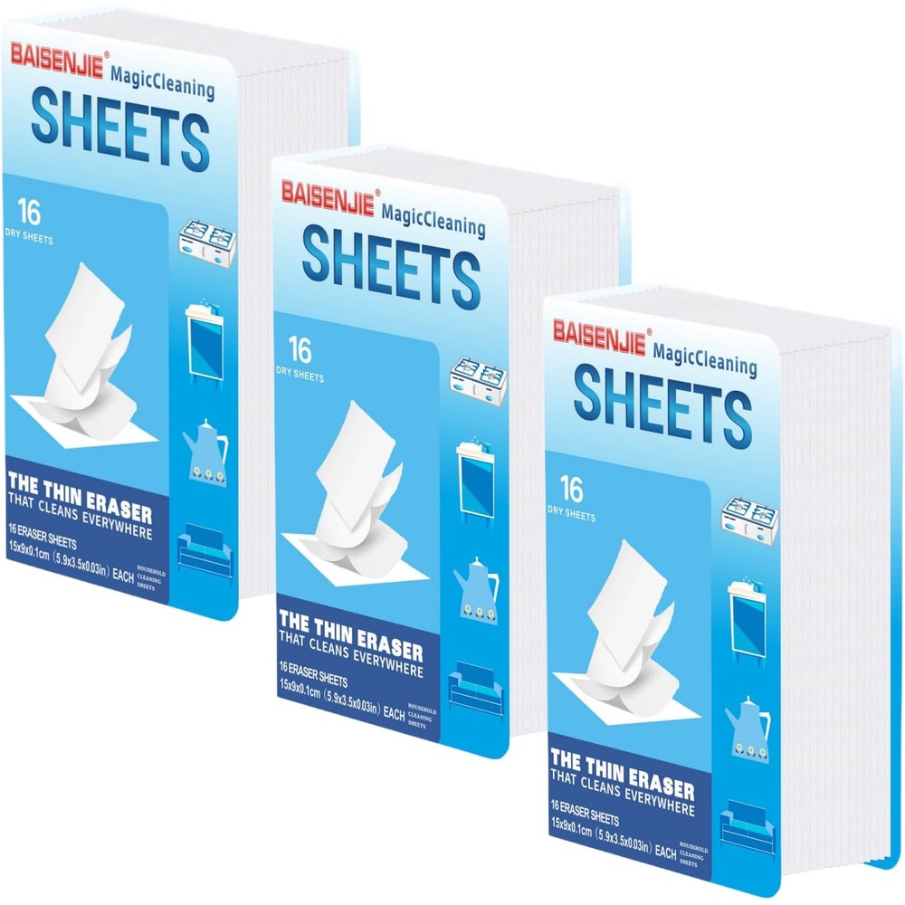 BAISENJIE Magic Sponge Eraser Sheets front packaging view showing forty eight count box for household cleaning