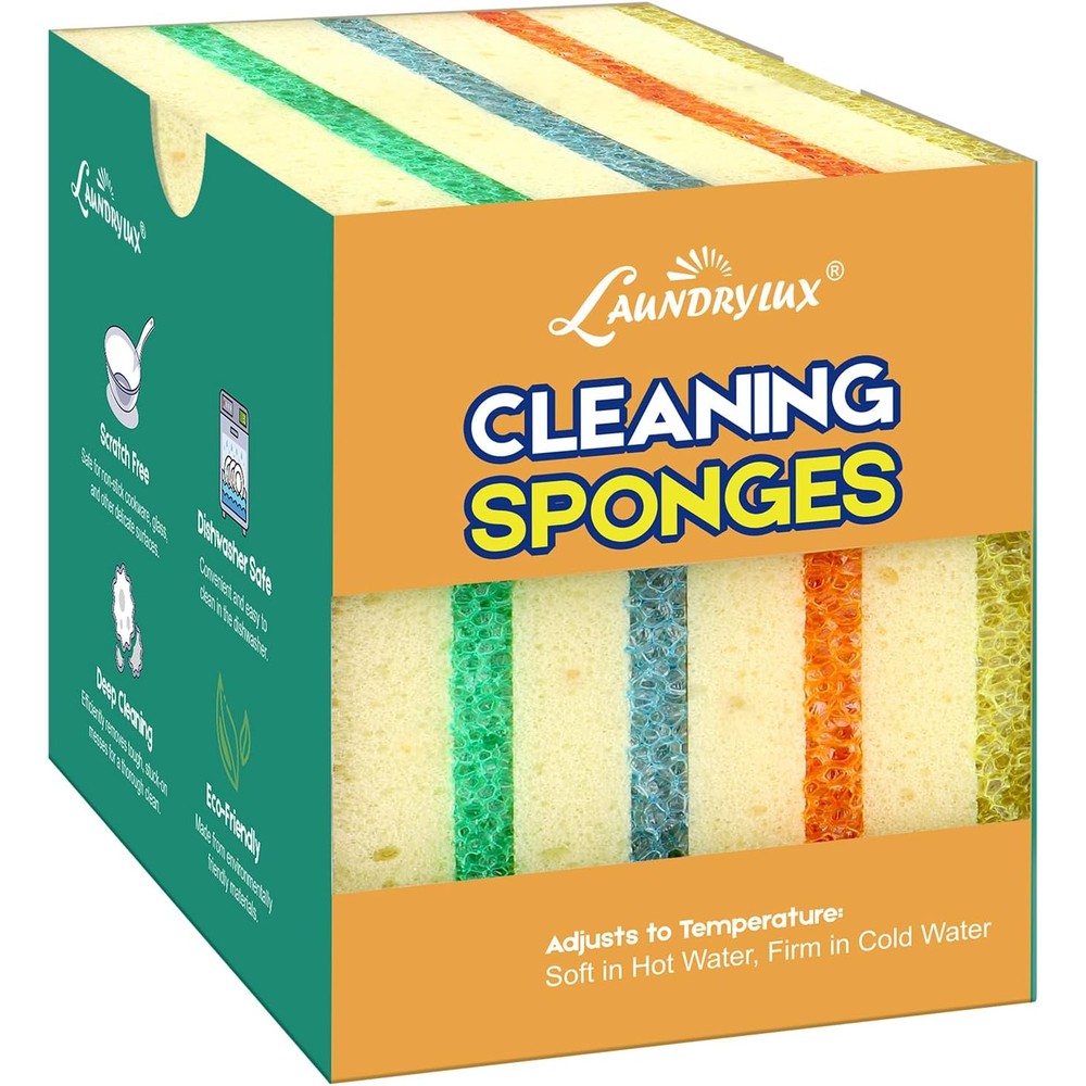 LAUNDRYLUX scrub sponge 4 pack front packaging view featuring dual sided texture kitchen cleaning tools
