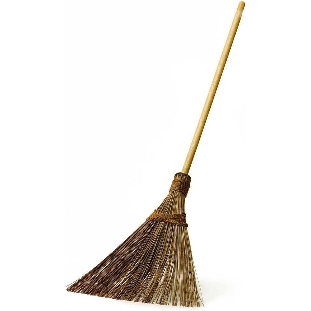 Tongtai Garden Broom front view leaning against a stone patio wall.