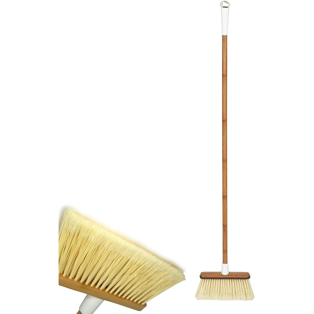 Full Circle Clean Sweep Bamboo Broom front view showing white flagged bristles