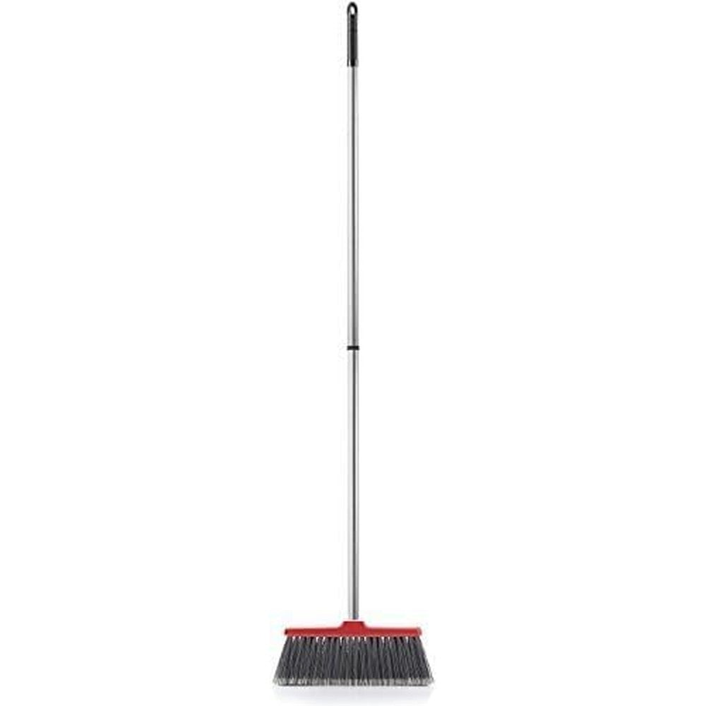 Fuller Brush Adjustable Kitchen Broom front view showcasing red bristles.