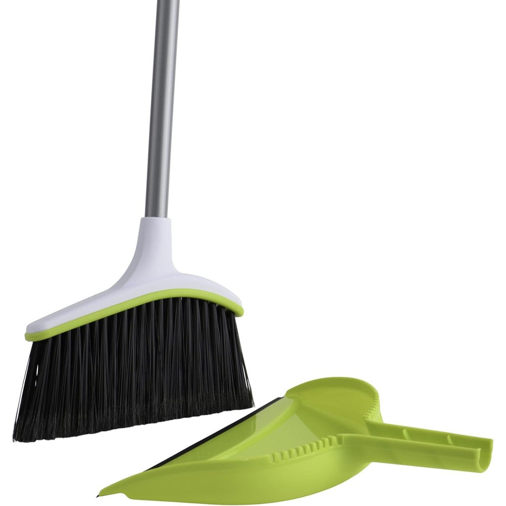 Casabella Basics Angled Broom and Dustpan Set front view for home cleaning.
