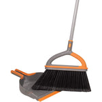 Casabella Ergo Broom Plus and Dustpan front view ergonomic orange handle.