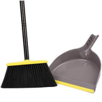 TreeLen broom and dustpan set front view standing upright for kitchen cleaning.