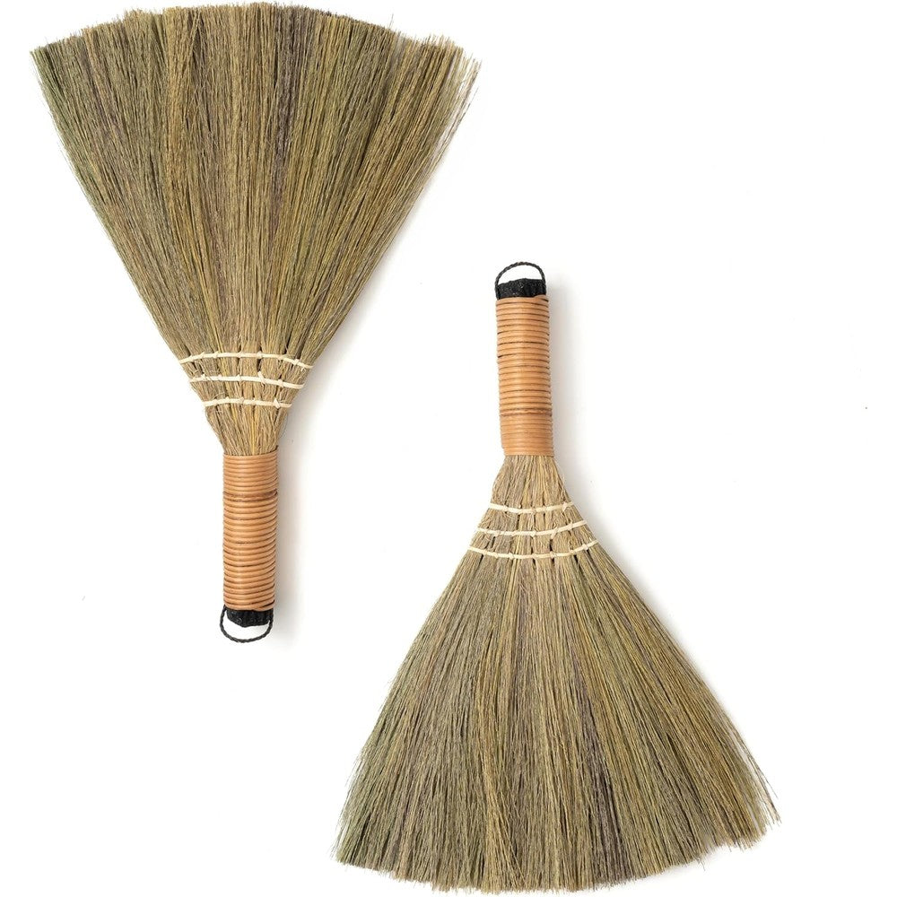 TTS For Home set of 2 Vietnamese natural straw brooms front view for kids.