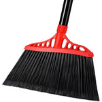 Tiumso heavy duty angle broom front view showing black and red commercial bristles.