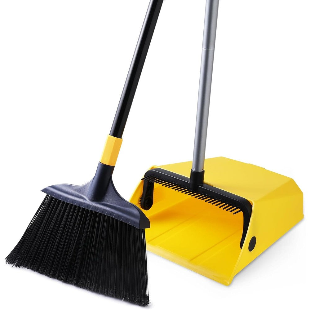 Yocada Heavy Duty Broom and Dustpan set front view for commercial floor cleaning.
