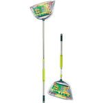 Pine-Sol Indoor Jumbo Broom front view showing green angled bristles and stainless steel handle.