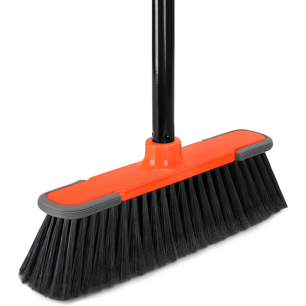 Ajimy indoor broom front view showing orange and black soft bristles