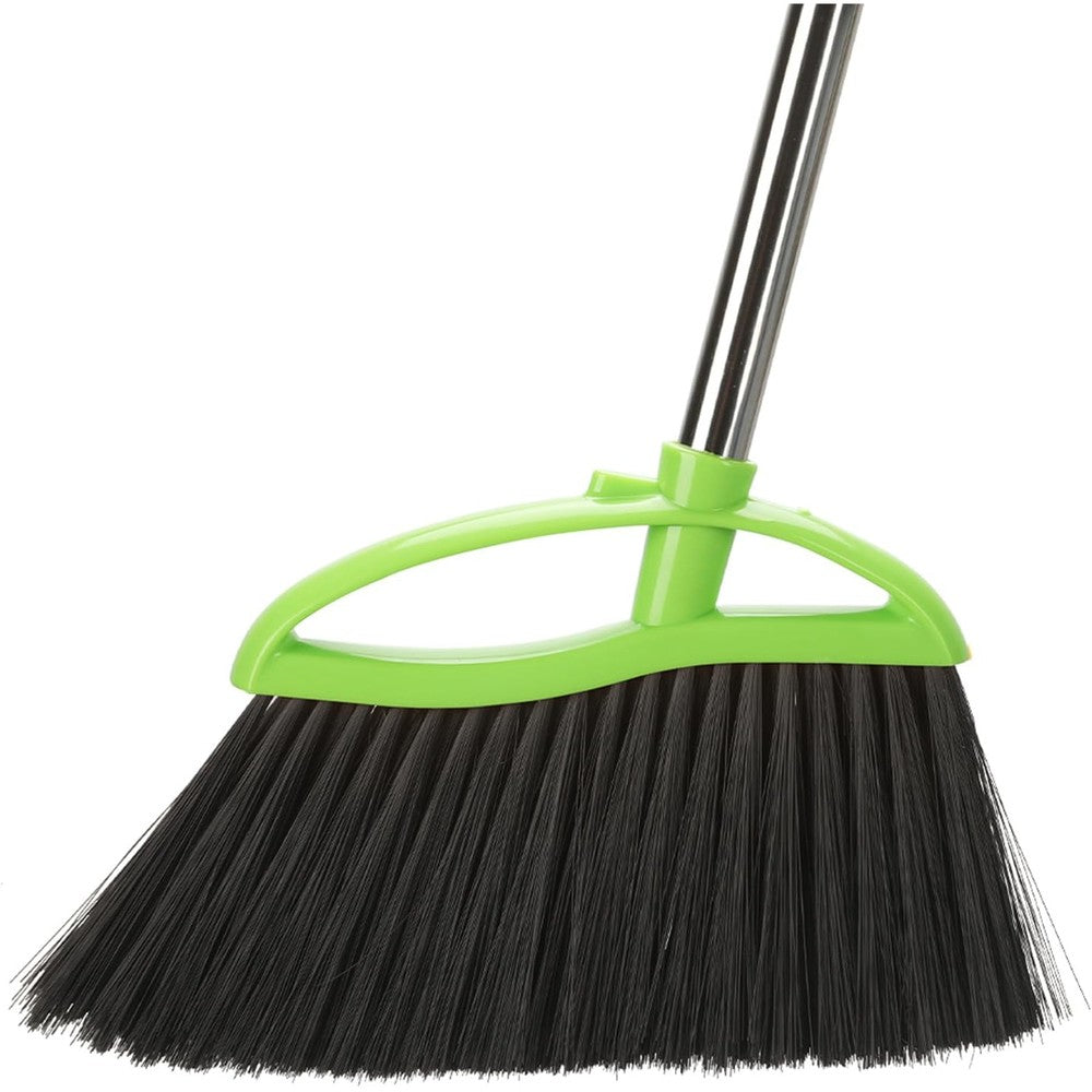 Dodifker Soft Bristles Green Angle Broom front view for hardwood floor cleaning.