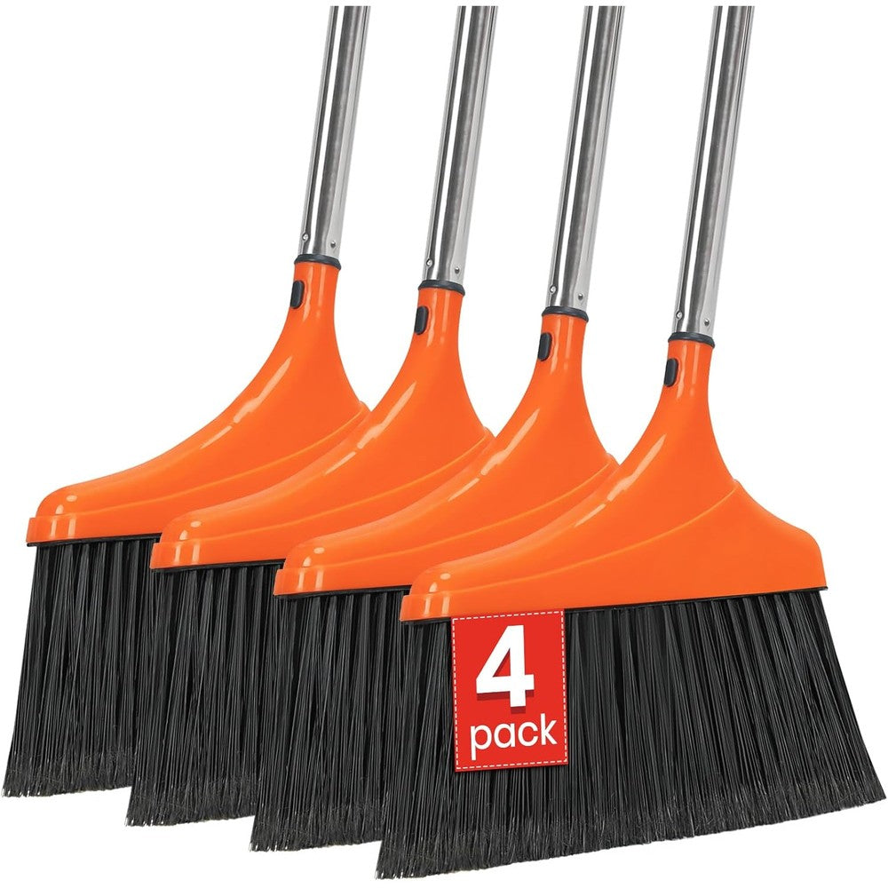 REEWII heavy duty angle broom 4 pack front view for commercial floor cleaning.