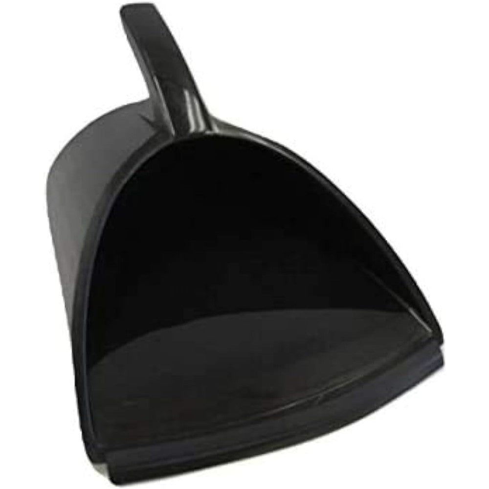 Handy Pan heavy duty black dustpan front view showing large capacity opening.