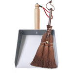 OAKART Mini Metal Dustpan and Brush Set front view for fireplace cleaning.