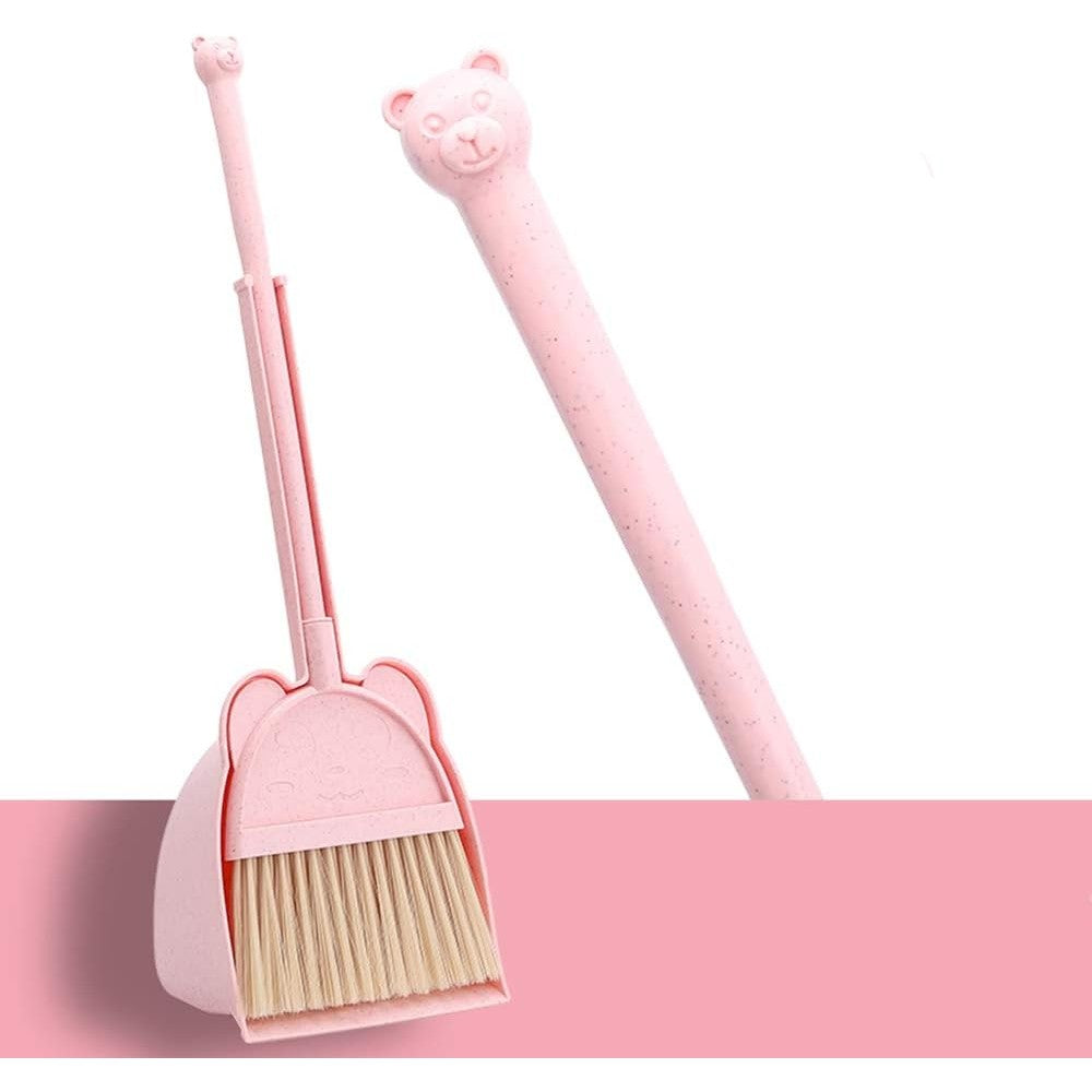 MAYEV Mini Broom with Dustpan for Kids front view pink housekeeping toy set