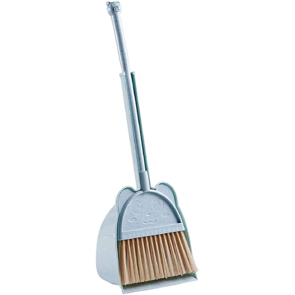 MAYEV mini broom and dustpan set blue front view for kids housekeeping play.
