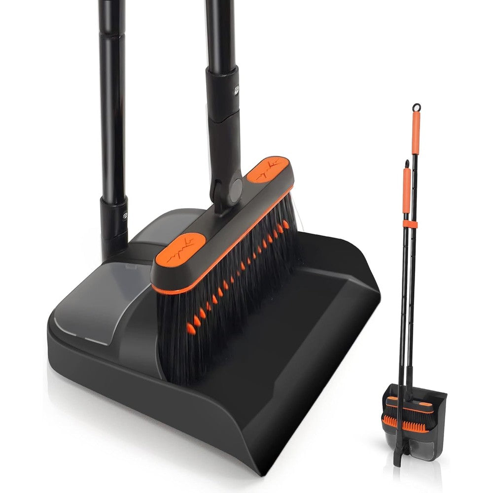 JEHONN broom and dustpan set front view showing long handles and upright standing design