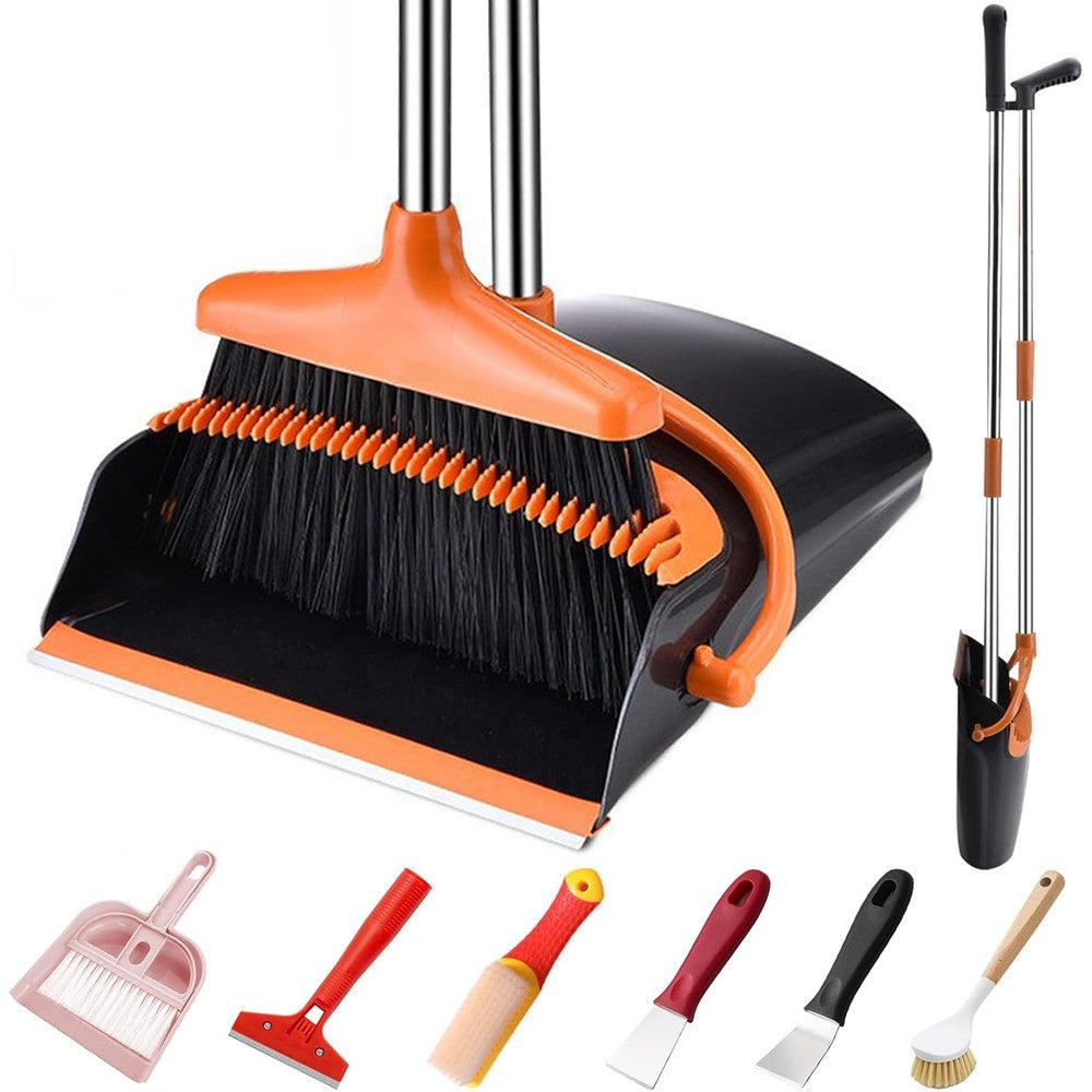 Meijubol broom and dustpan set front view upright standing cleaning combo